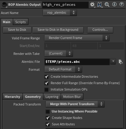 High Res Pieces Output Settings